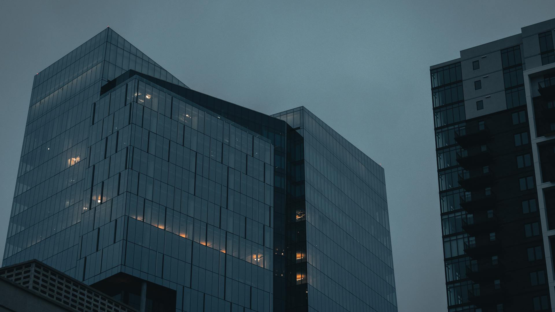 Dark and moody view of Atlanta's skyscrapers creating a dramatic skyline atmosphere.